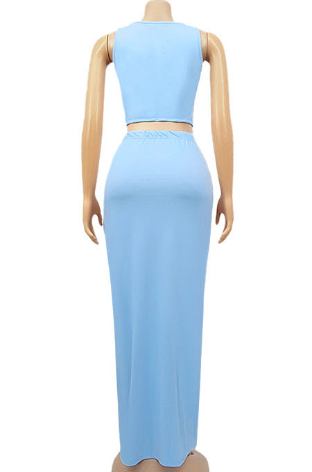 Black Euramerican Sexy Women Sleeveless Solid Color Tank Tight At Home Casual Skirts Sets KZ152-4