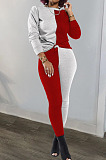 Yellow Blue Euramerican Sexy Women Autumn Spliced Color Block Long Sleeve Long Pants Sets KZ158-5