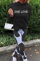 Black Casual Digital Letter Print Long Sleeve Hoodie Pencil Pants Sport Sets TK6140-4