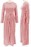 Green Euramerican Autumn Winter Women Plaid Printing Long Sleeve Round Collar Loose Pants Sets KZ2139-5