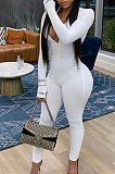Light Yellow Ribber Letter Embroidery Long Sleeve Zipper Slim Fitting Bodycon Jumpsuits QZ6115-2