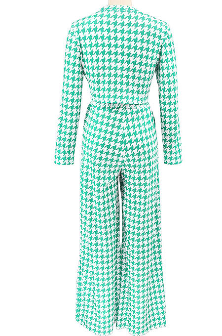 Black Euramerican Autumn Winter Women Plaid Printing Long Sleeve Round Collar Loose Pants Sets KZ2139-4
