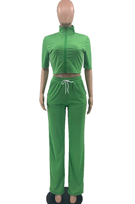 Black Women Casual Solid Color Tops Turn-Down Collar Pants Sets JR3652-1