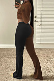Purple Yellow Wolesale Women Velvet Contrast Color Spliced Long Sleeve Zipper Hoodie Flare Pants Sets TRS1178-1