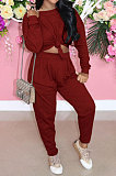 Gray Casual Loose Long Sleeve T-Shirt Ruffle Pants Solid Color Sets TRS1160-5