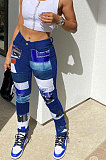 SUPER WHOLESALE|Light Blue Wholesale Women Print Spliced Mid Waist Jean Pants LSZ9066-1