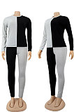 Yellow Blue Euramerican Sexy Women Autumn Spliced Color Block Long Sleeve Long Pants Sets KZ158-5