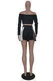 Red Wholesale A Word Shoulder Long Sleeve Crop Top Spliced Ruffle Pleated Skirts TRS1175-3