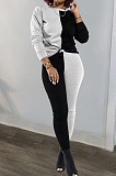 Yellow Blue Euramerican Sexy Women Autumn Spliced Color Block Long Sleeve Long Pants Sets KZ158-5