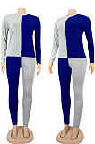 Red Blue Euramerican Sexy Women Autumn Spliced Color Block Long Sleeve Long Pants Sets KZ158-7