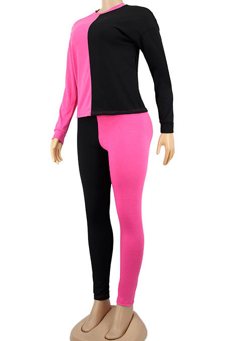 Gray Red Euramerican Sexy Women Autumn Spliced Color Block Long Sleeve Long Pants Sets KZ158-6