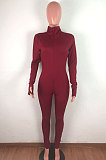 Light Yellow Ribber Letter Embroidery Long Sleeve Zipper Slim Fitting Bodycon Jumpsuits QZ6115-2