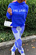 Blue Casual Digital Letter Print Long Sleeve Hoodie Pencil Pants Sport Sets TK6140-3
