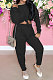 Black Casual Loose Long Sleeve T-Shirt Ruffle Pants Solid Color Sets TRS1160-4