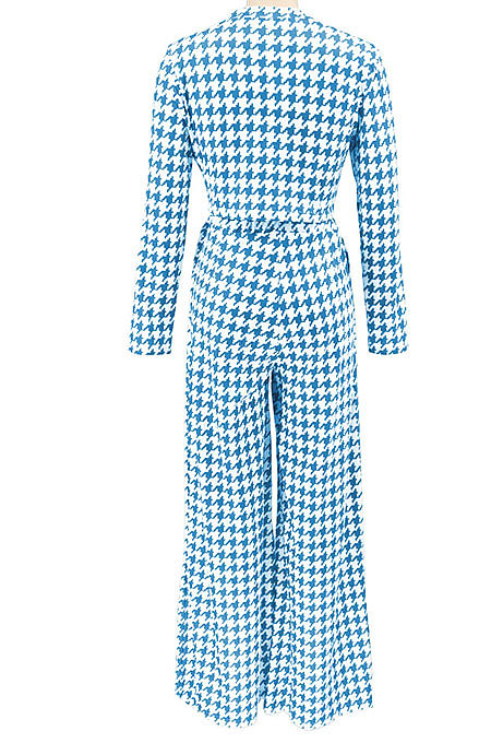 Black Euramerican Autumn Winter Women Plaid Printing Long Sleeve Round Collar Loose Pants Sets KZ2139-4