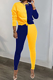 Red Blue Euramerican Sexy Women Autumn Spliced Color Block Long Sleeve Long Pants Sets KZ158-7