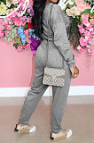 Gray Casual Loose Long Sleeve T-Shirt Ruffle Pants Solid Color Sets TRS1160-5