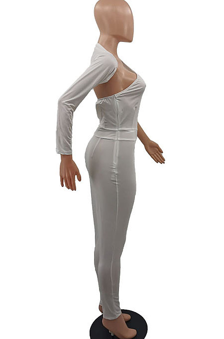 Black Euramerican Women Sexy Trendy One Shoulder Pure Color Backless Bodycon Jumpsuits QMX1010-2