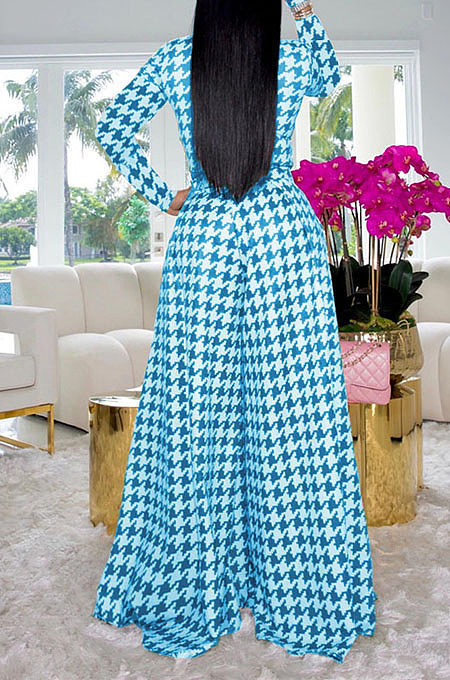 Red Euramerican Autumn Winter Women Plaid Printing Long Sleeve Round Collar Loose Pants Sets KZ2139-2