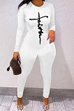 White Women Ribber Solid Color Long Sleeve Round Collar Bodycon Jumpsuits MLD5058-2