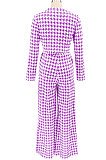 Green Euramerican Autumn Winter Women Plaid Printing Long Sleeve Round Collar Loose Pants Sets KZ2139-5