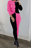Yellow Blue Euramerican Sexy Women Autumn Spliced Color Block Long Sleeve Long Pants Sets KZ158-5