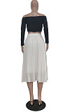Pink Simple Chiffon Pure Color Pleated Skirts TRS1177-1