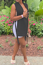 Black Women Fashion Casual Pure Color Sleeveless Turn-Down Collar Suit Jacket QMX1008-2