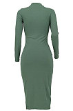 Lake Green Autumn Bodycon Sexy Split Irregular Spliced Midi Dress HZF57813-3