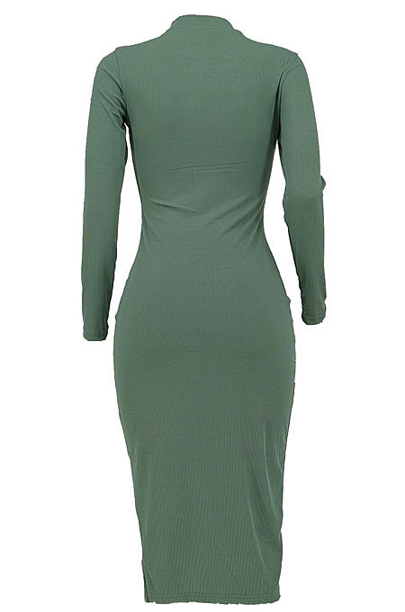 Lake Green Autumn Bodycon Sexy Split Irregular Spliced Midi Dress HZF57813-3