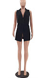 Black Simple Pure Color Lapel Neck Sleeveless Jacket Coat LSZ91190-4