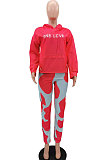 Blue Casual Digital Letter Print Long Sleeve Hoodie Pencil Pants Sport Sets TK6140-3