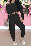 Army Green Casual Loose Long Sleeve T-Shirt Ruffle Pants Solid Color Sets TRS1160-1