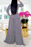 Black Euramerican Autumn Winter Women Plaid Printing Long Sleeve Round Collar Loose Pants Sets KZ2139-4