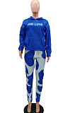 Blue Casual Digital Letter Print Long Sleeve Hoodie Pencil Pants Sport Sets TK6140-3