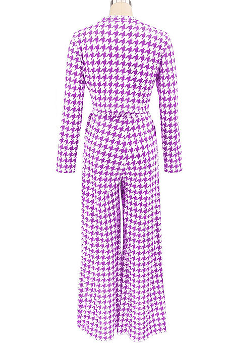 Black Euramerican Autumn Winter Women Plaid Printing Long Sleeve Round Collar Loose Pants Sets KZ2139-4