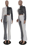 Purple Yellow Wolesale Women Velvet Contrast Color Spliced Long Sleeve Zipper Hoodie Flare Pants Sets TRS1178-1