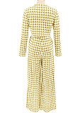 Red Euramerican Autumn Winter Women Plaid Printing Long Sleeve Round Collar Loose Pants Sets KZ2139-2