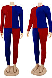 Gray Blue Euramerican Sexy Women Autumn Spliced Color Block Long Sleeve Long Pants Sets KZ158-3