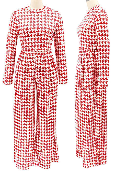 Purple Euramerican Autumn Winter Women Plaid Printing Long Sleeve Round Collar Loose Pants Sets KZ2139-3