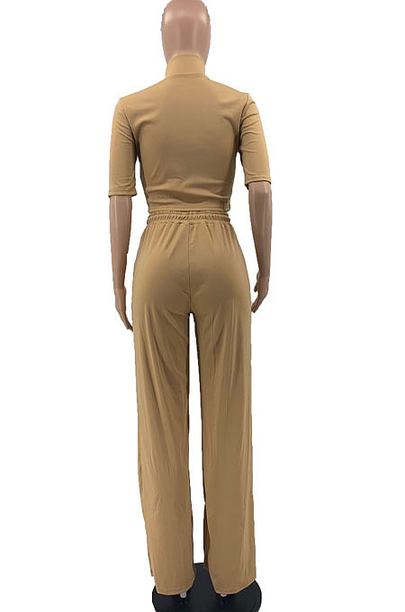 Black Women Casual Solid Color Tops Turn-Down Collar Pants Sets JR3652-1