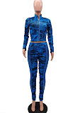 Green Wholesale Print Long Sleeve Zip Front Mesh Spliced Ruffle Hip Pants Sport Sets TK6139-1