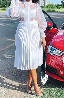 White Simple Chiffon Pure Color Pleated Skirts TRS1177-3