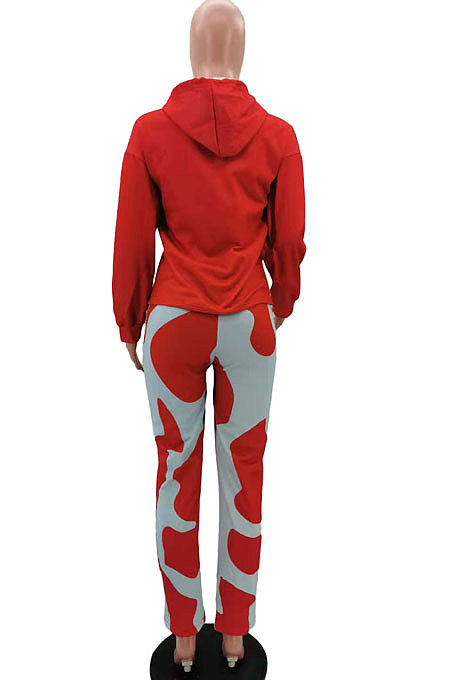 Blue Casual Digital Letter Print Long Sleeve Hoodie Pencil Pants Sport Sets TK6140-3