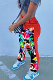 Purple Print Spliced Mid Waist Jean Shift Pants LSZ9058-3
