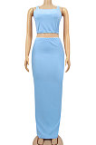Red Euramerican Sexy Women Sleeveless Solid Color Tank Tight At Home Casual Skirts Sets KZ152-3