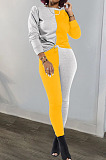 Gray Red Euramerican Sexy Women Autumn Spliced Color Block Long Sleeve Long Pants Sets KZ158-6