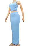 Yellow Euramerican Sexy Women Sleeveless Solid Color Tank Tight At Home Casual Skirts Sets KZ152-2