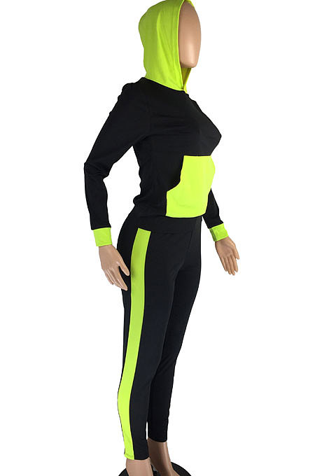 Black Spliced Long Sleeve With Pocket Hoodie Sweat Pants Sets LMM8280-2