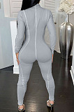 Orange Women Skinny Tight Long Sleeve Zipper Bodycon Jumpsuits JR3644-4